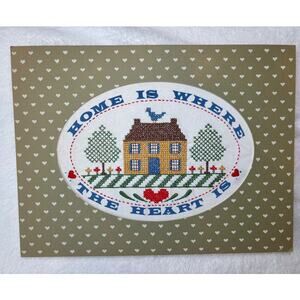Vintage Handmade Embroidered "Home Is Where‎ The Heart Is" Picture Artwork